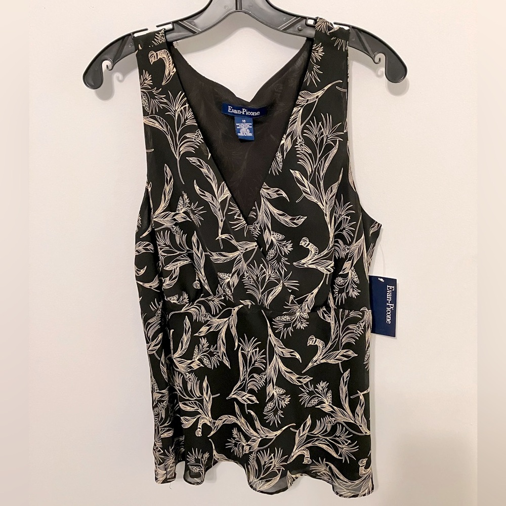 Evan Picone Sleeveless Blouse NWT Black and Cream Sz 18